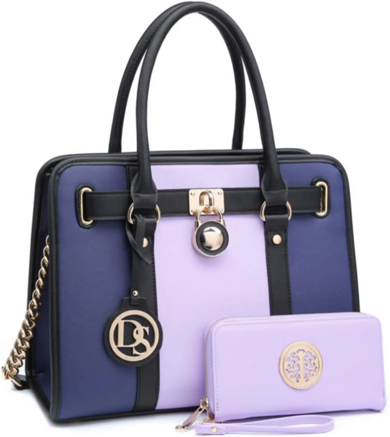 Dasein Two Tone Satchel Handbags Purses for Women Vegan Leather Shoulder Bags Large Tote Bag with Matching Wallet