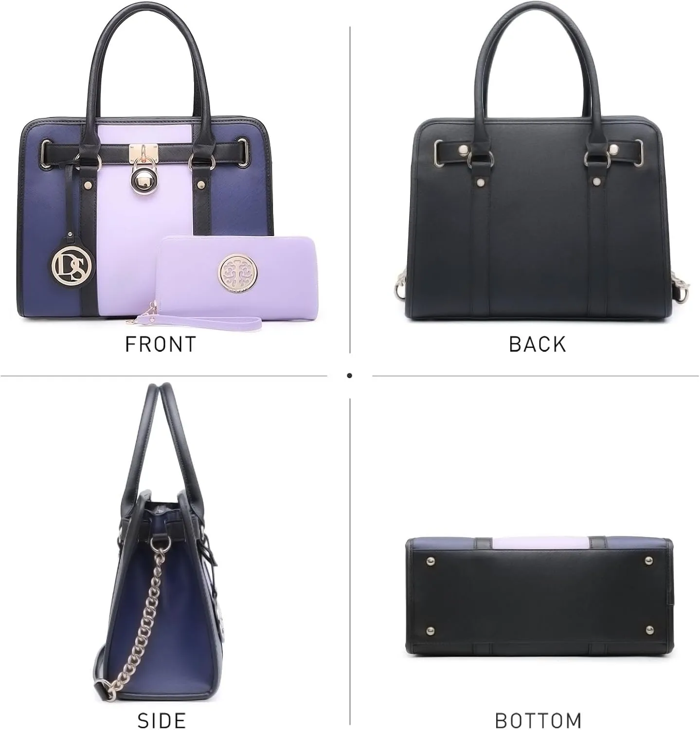 Dasein Two Tone Satchel Handbags Purses for Women Vegan Leather Shoulder Bags Large Tote Bag with Matching Wallet