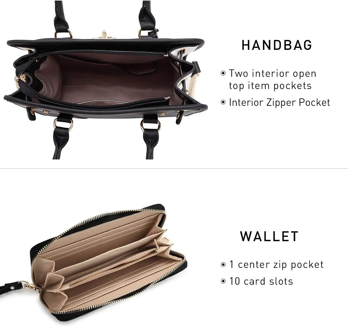 Dasein Two Tone Satchel Handbags Purses for Women Vegan Leather Shoulder Bags Large Tote Bag with Matching Wallet