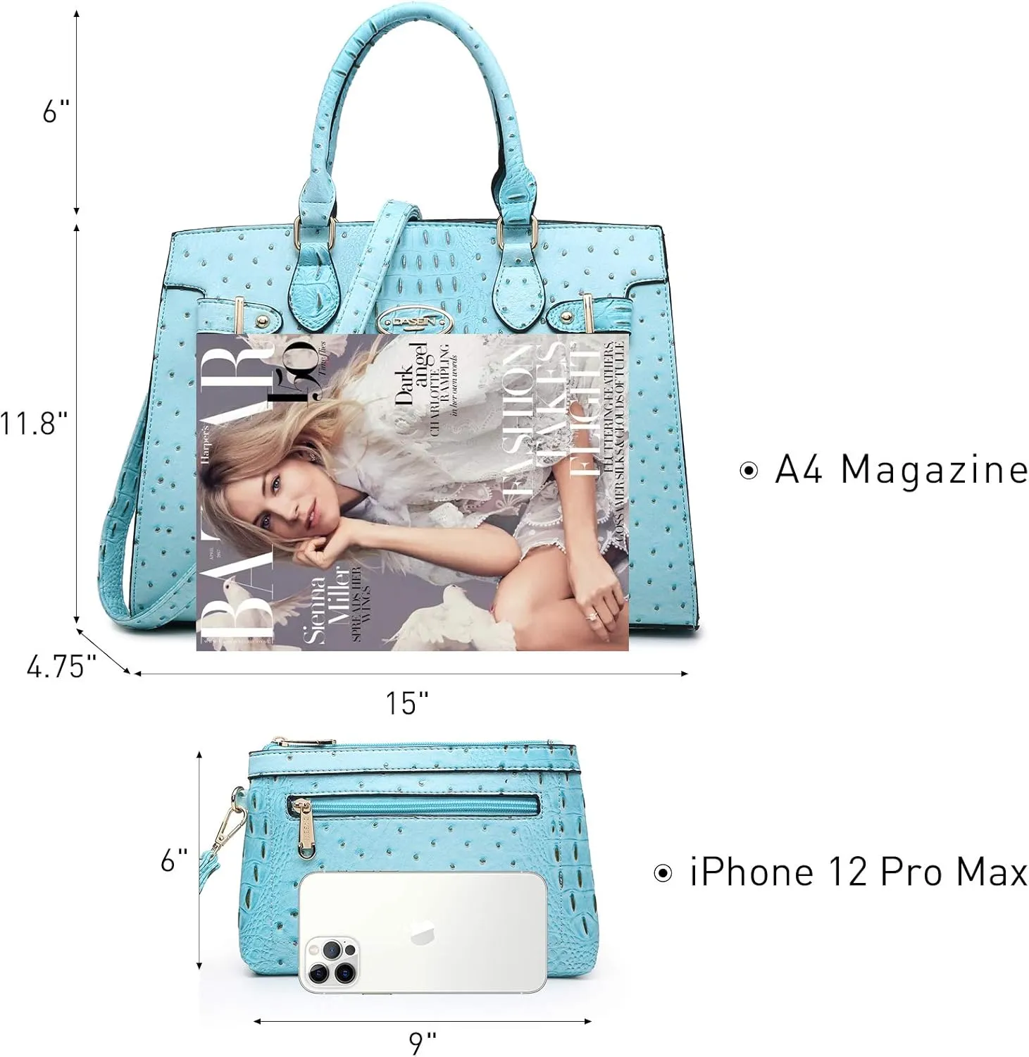 Dasein Women Handbags and Purses Ladies Shoulder Bag Top Handle Satchel Tote Work Bag with Matching Clutch