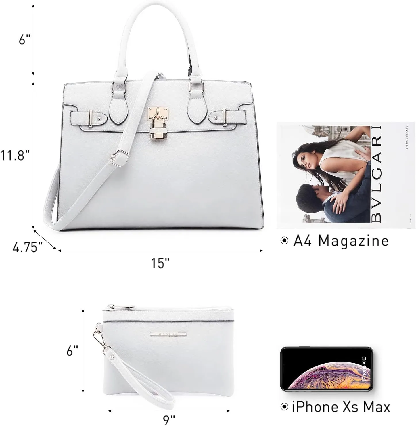 Dasein Women Handbags and Purses Ladies Shoulder Bag Top Handle Satchel Tote Work Bag with Matching Clutch
