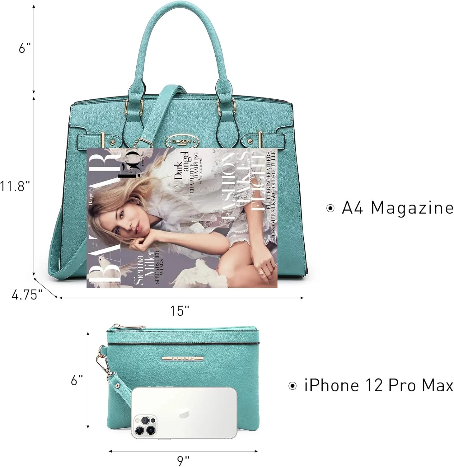 Dasein Women Handbags and Purses Ladies Shoulder Bag Top Handle Satchel Tote Work Bag with Matching Clutch