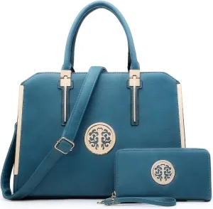 Dasein Women Large Handbag Purse Vegan Leather Satchel Work Bag Shoulder Tote with Matching Wallet