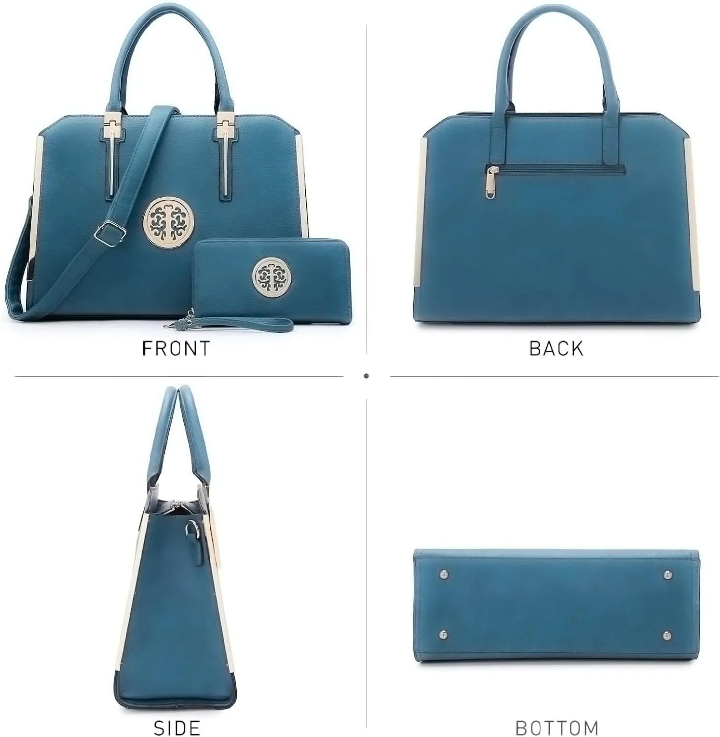 Dasein Women Large Handbag Purse Vegan Leather Satchel Work Bag Shoulder Tote with Matching Wallet