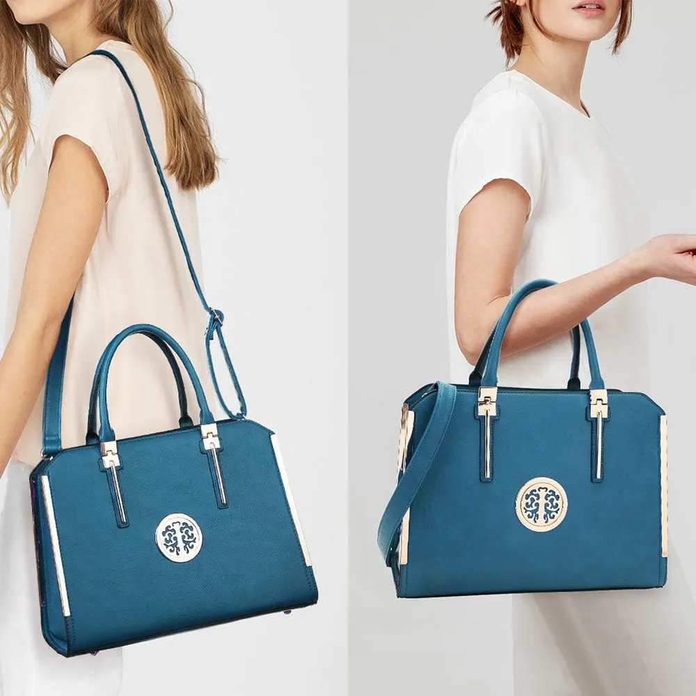 Dasein Women Large Handbag Purse Vegan Leather Satchel Work Bag Shoulder Tote with Matching Wallet