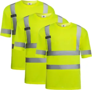 Dazonity Hi Vis T Shirt 3pcs, High Visibility Shirts for Men Women Work Safety Shirts with Reflective Strips and Pocket