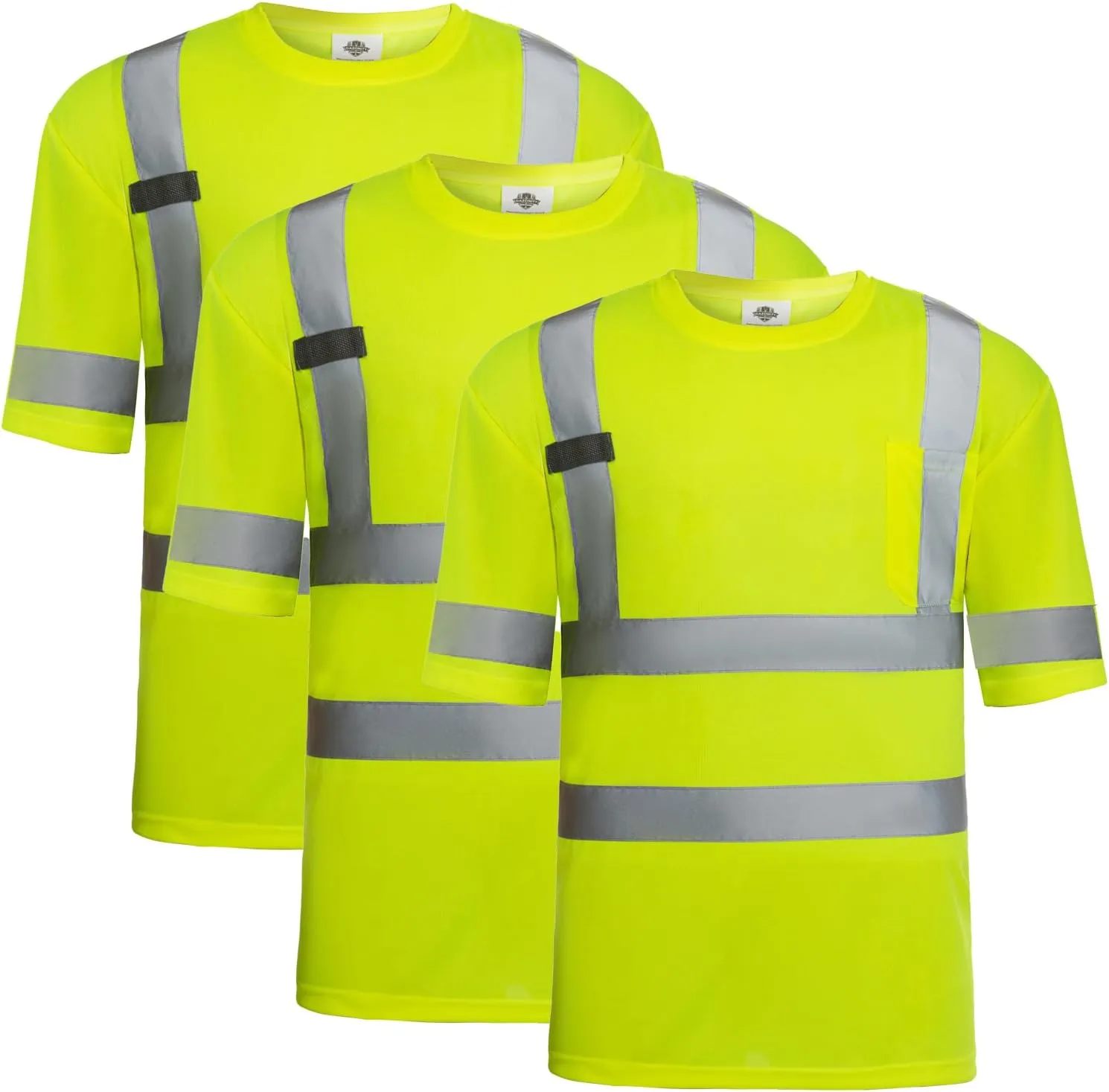 Dazonity Hi Vis T Shirt 3pcs, High Visibility Shirts for Men Women Work Safety Shirts with Reflective Strips and Pocket