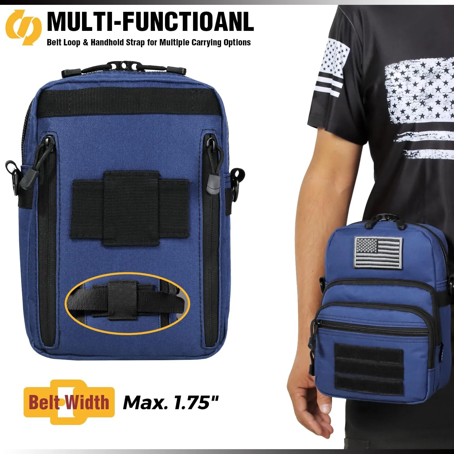 DBTAC Compact Gun Pouch w/Shoulder Strap | 3L CCW Crossbody Travel Bag Tactical Shoulder Bag w/Gun Holder, Urban Blue