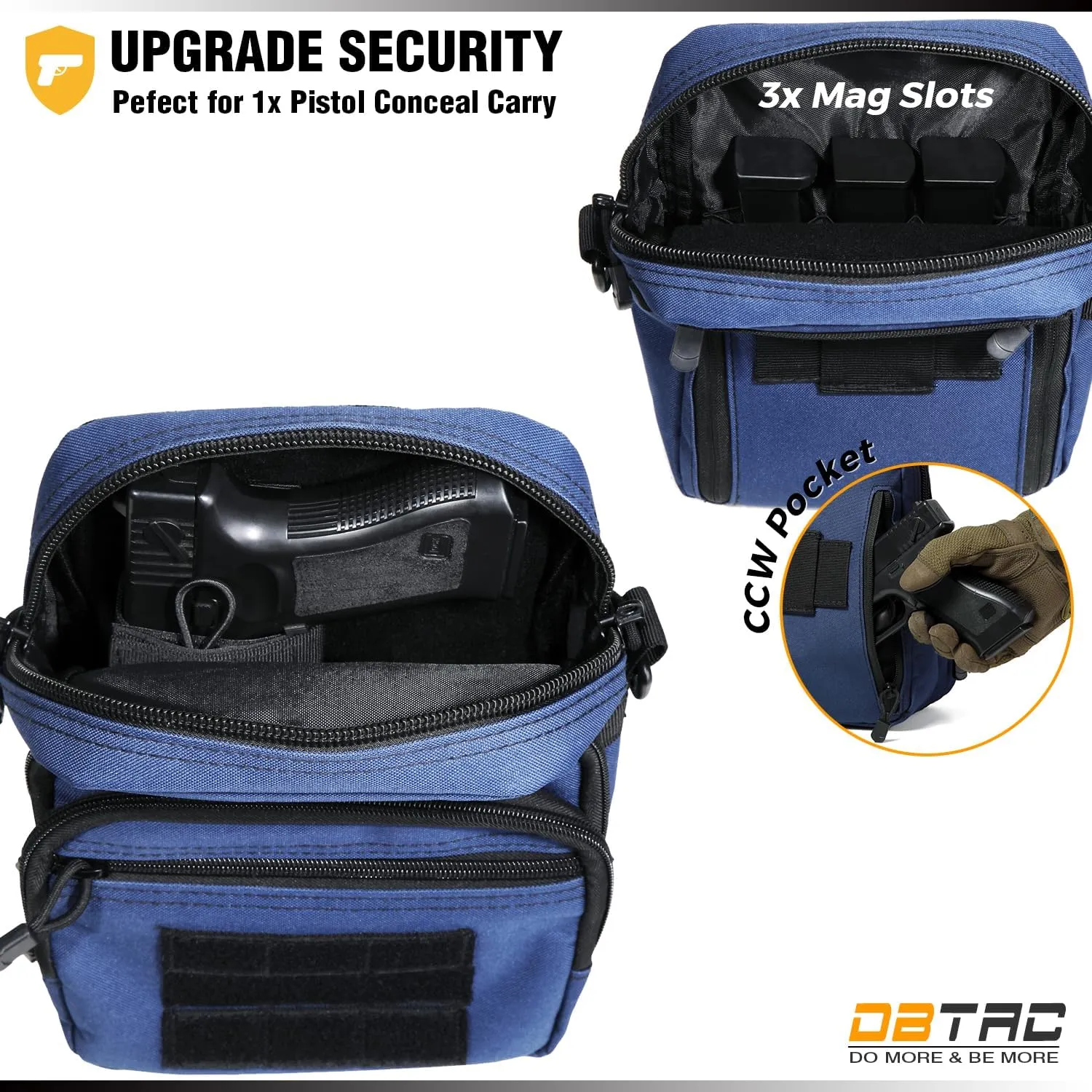 DBTAC Compact Gun Pouch w/Shoulder Strap | 3L CCW Crossbody Travel Bag Tactical Shoulder Bag w/Gun Holder, Urban Blue