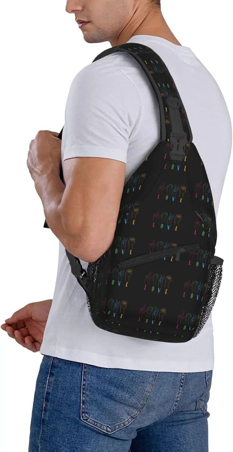 Deaf Awareness Sign Language Love Sling Bag Crossbody Backpack Shoulder Casual Daypack Bag for Men Women