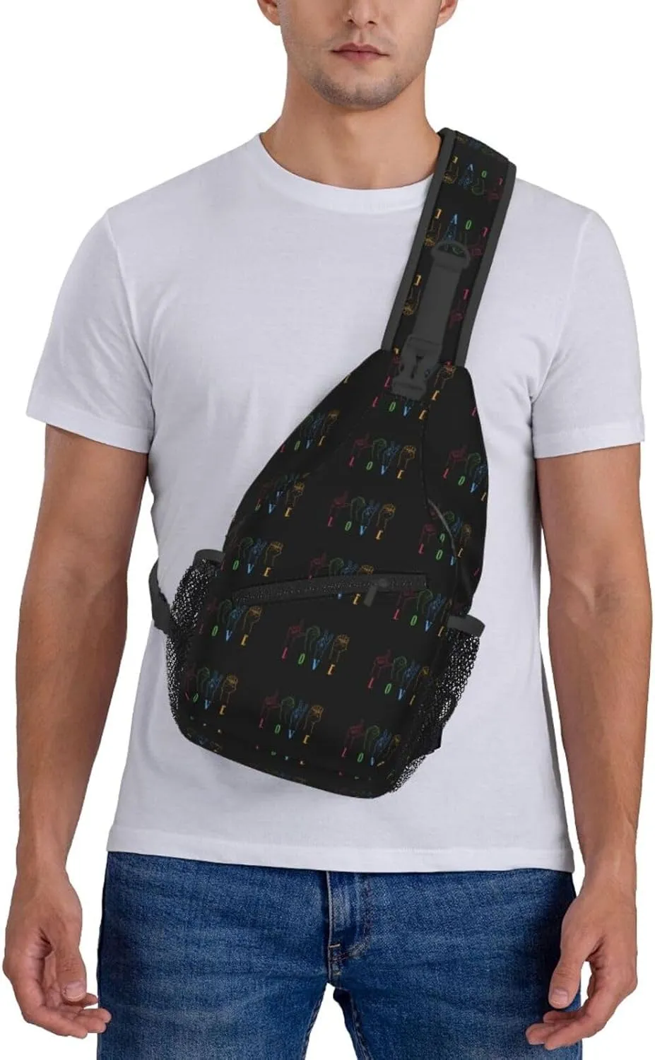 Deaf Awareness Sign Language Love Sling Bag Crossbody Backpack Shoulder Casual Daypack Bag for Men Women