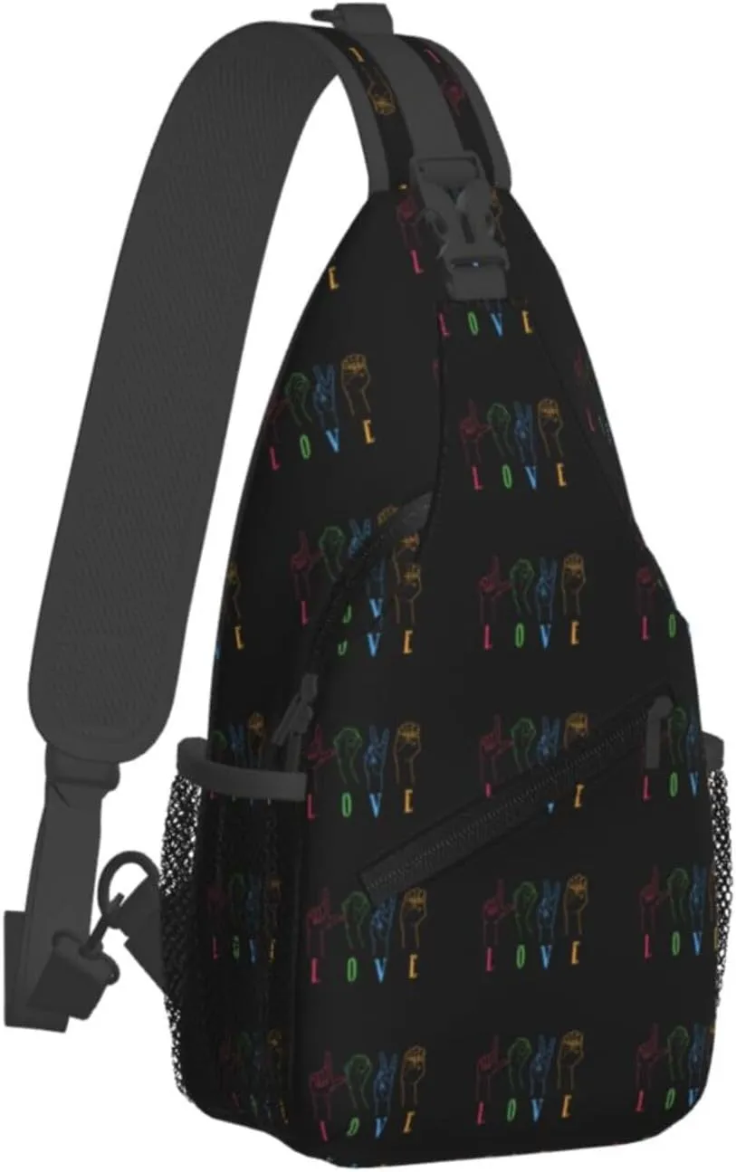 Deaf Awareness Sign Language Love Sling Bag Crossbody Backpack Shoulder Casual Daypack Bag for Men Women