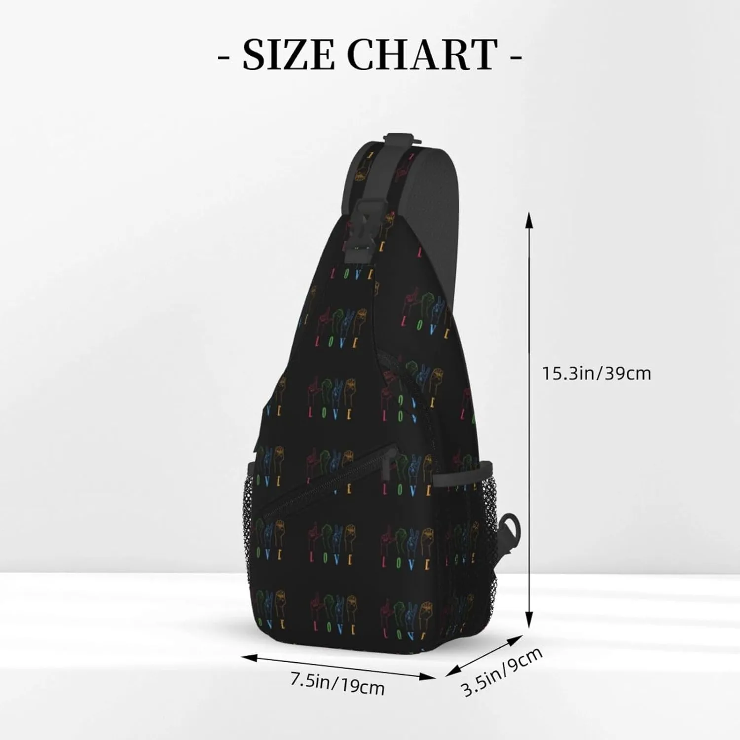 Deaf Awareness Sign Language Love Sling Bag Crossbody Backpack Shoulder Casual Daypack Bag for Men Women