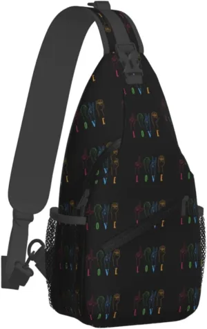 Deaf Awareness Sign Language Love Sling Bag Crossbody Backpack Shoulder Casual Daypack Bag for Men Women