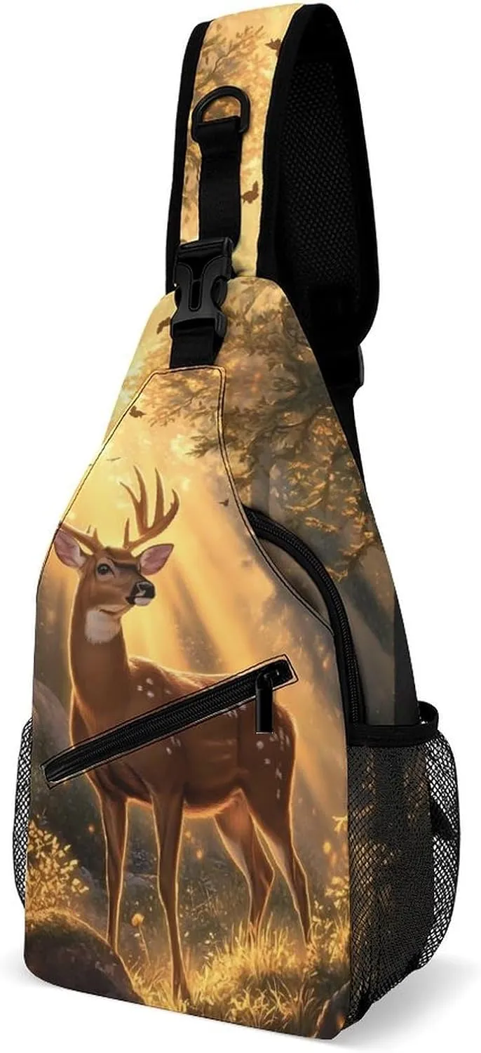 Deer in The Autumn Woods Casual Sling Bag Backpack Travel Shoulder Chest Crossbody Bags Adjustable Daypack Unisex