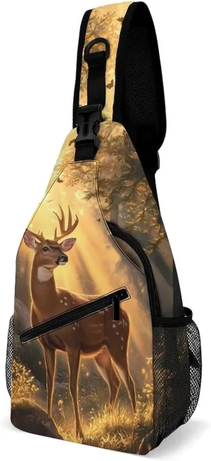 Deer in The Autumn Woods Casual Sling Bag Backpack Travel Shoulder Chest Crossbody Bags Adjustable Daypack Unisex