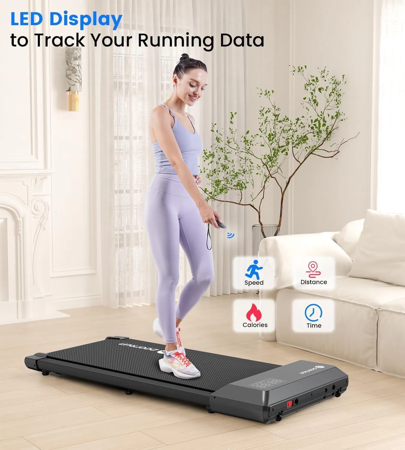 DeerRun Walking Pad 2 in 1 Under Desk Treadmill, 2.2HP Low Noise Walking Pad Running Jogging Machine with Remote Control for Home Office, Lightweight Portable Desk Treadmill Installation Free