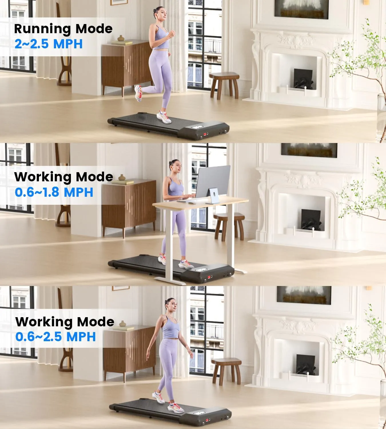 DeerRun Walking Pad 2 in 1 Under Desk Treadmill, 2.2HP Low Noise Walking Pad Running Jogging Machine with Remote Control for Home Office, Lightweight Portable Desk Treadmill Installation Free