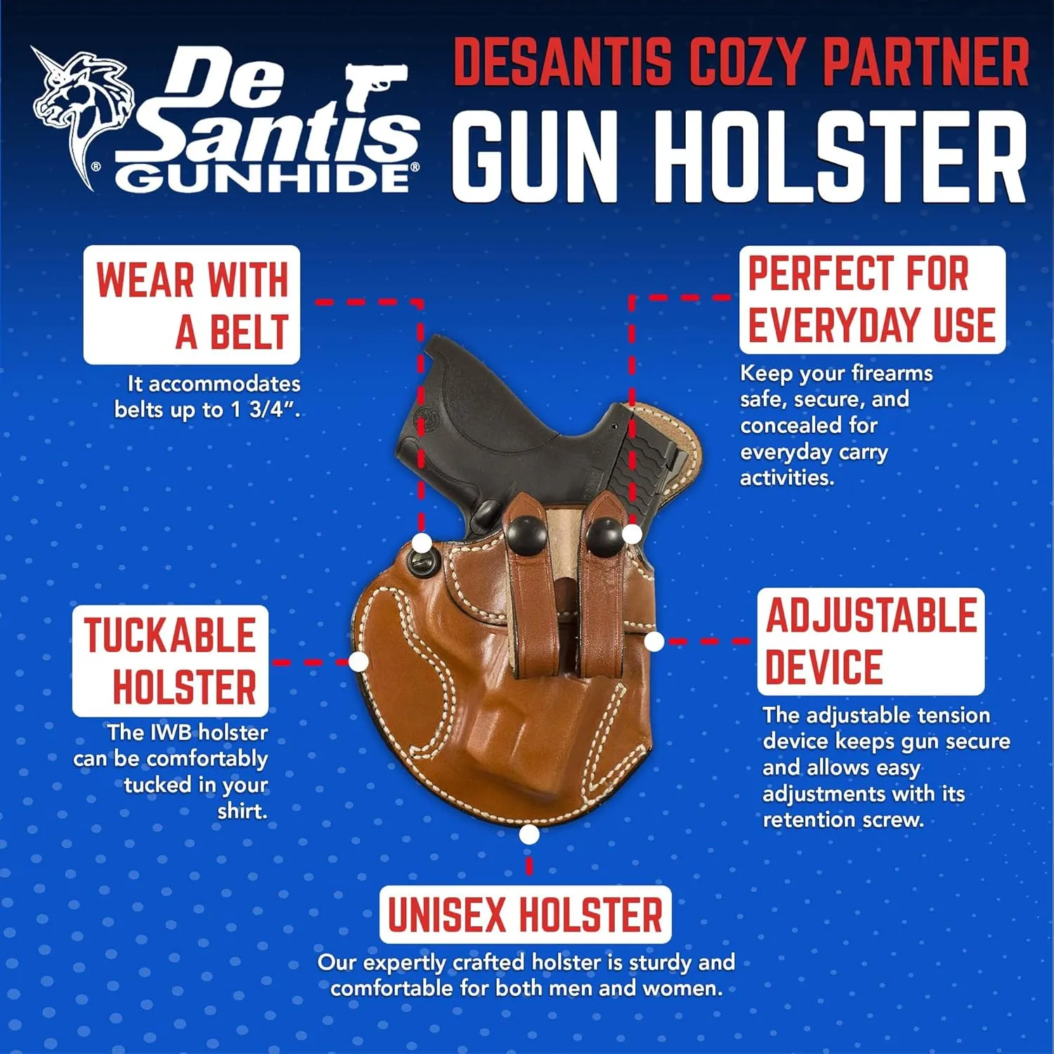 DeSantis Cozy Partner IWB Holster - Holster IWB, Conceal Carry Pistol Holster, Concealed Gun Holster for Men & Women, Compact, Adjustable Leather Holster