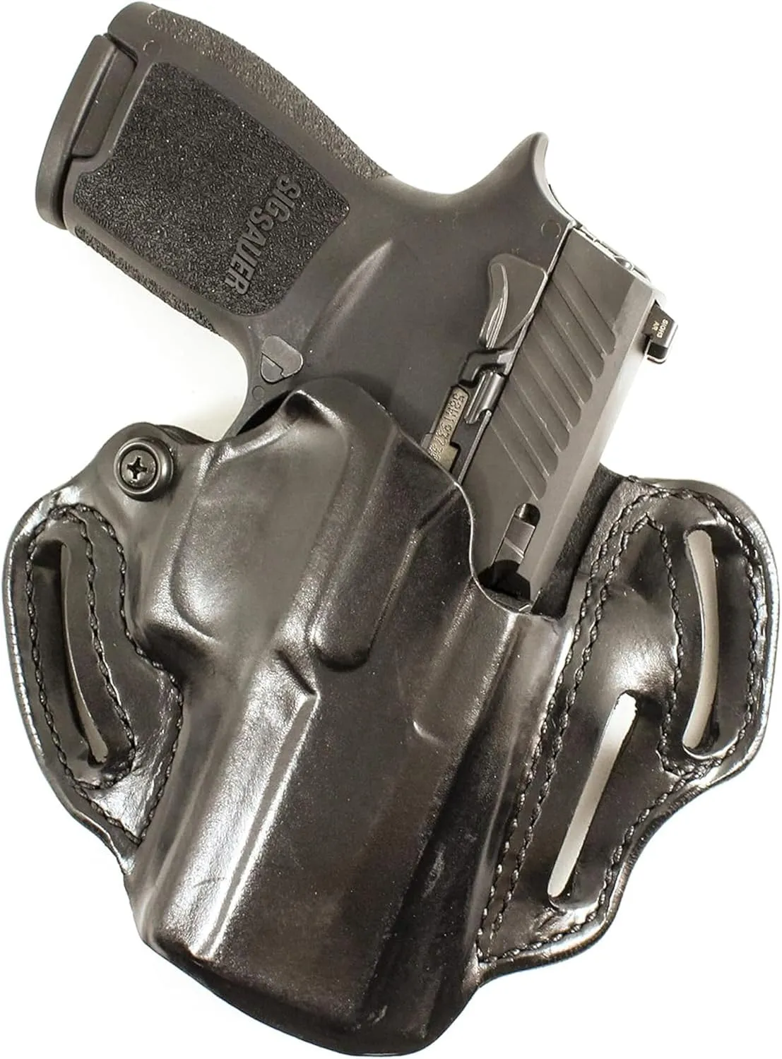DeSantis Speed Scabbard Holster - OWB Holster, Leather Pistol Holster, Compatible with SIG P320 & P250 COMPACT/CARRY, with or without ROMEO1 Reflex Sight - SIG P320 XCOMPACT - Right Hand Draw, Black