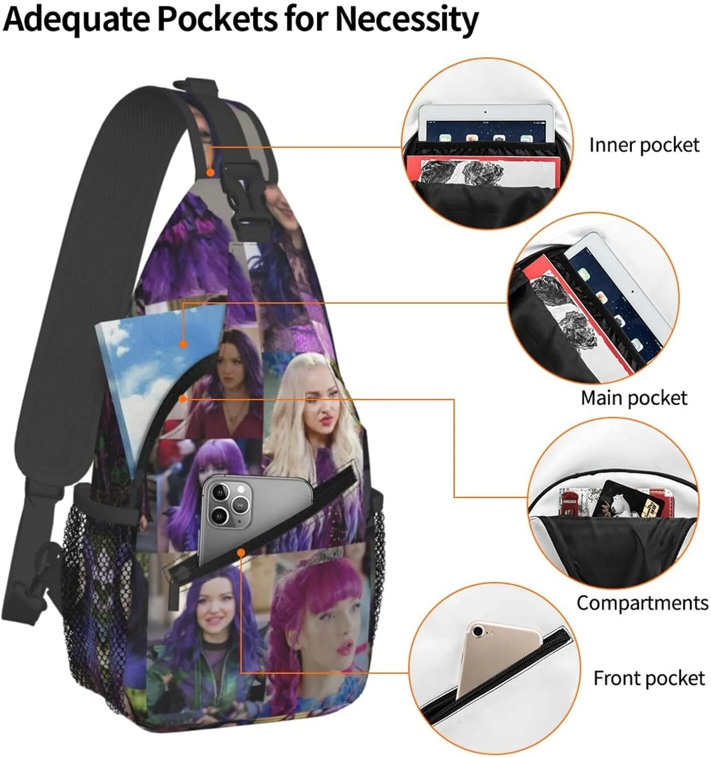 Desc-endants 3 Crossbody Bag Sling Shoulder Backpack, for Outdoor Travel,Sports,Camping,Hiking,Shoulder Bags