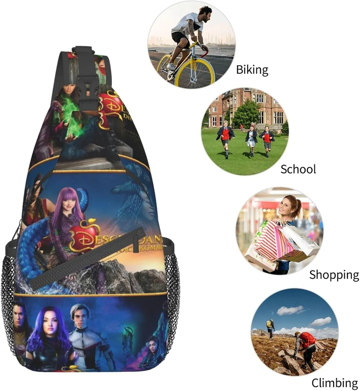 Desc-endants 3 Crossbody Bag Sling Shoulder Backpack, for Outdoor Travel,Sports,Camping,Hiking,Shoulder Bags