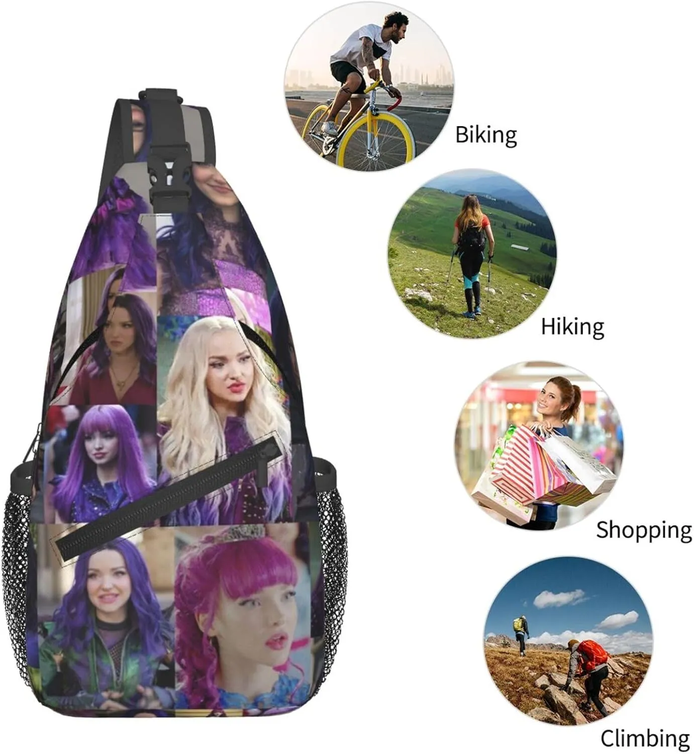 Desc-endants 3 Crossbody Bag Sling Shoulder Backpack, for Outdoor Travel,Sports,Camping,Hiking,Shoulder Bags