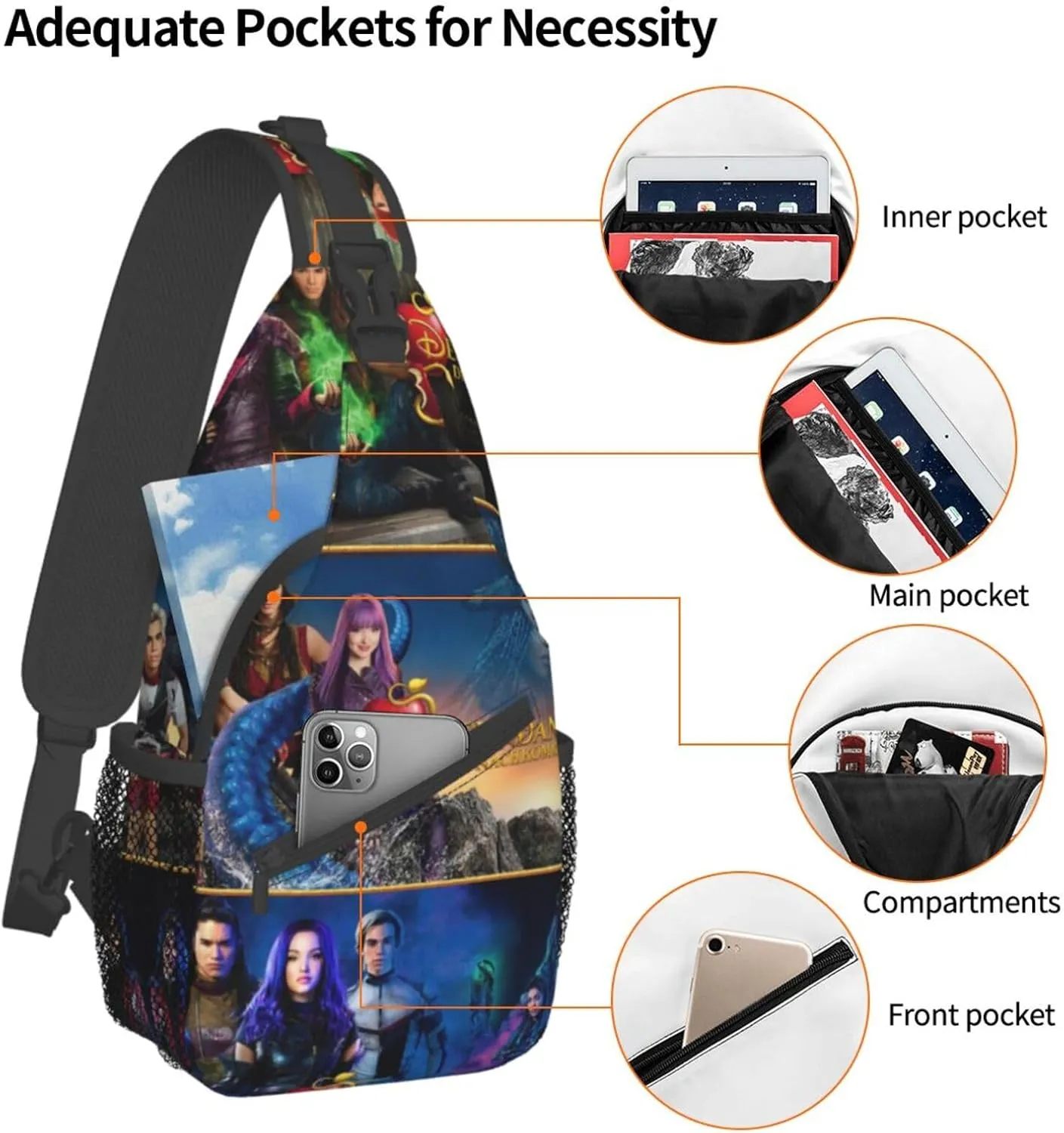 Desc-endants 3 Crossbody Bag Sling Shoulder Backpack, for Outdoor Travel,Sports,Camping,Hiking,Shoulder Bags