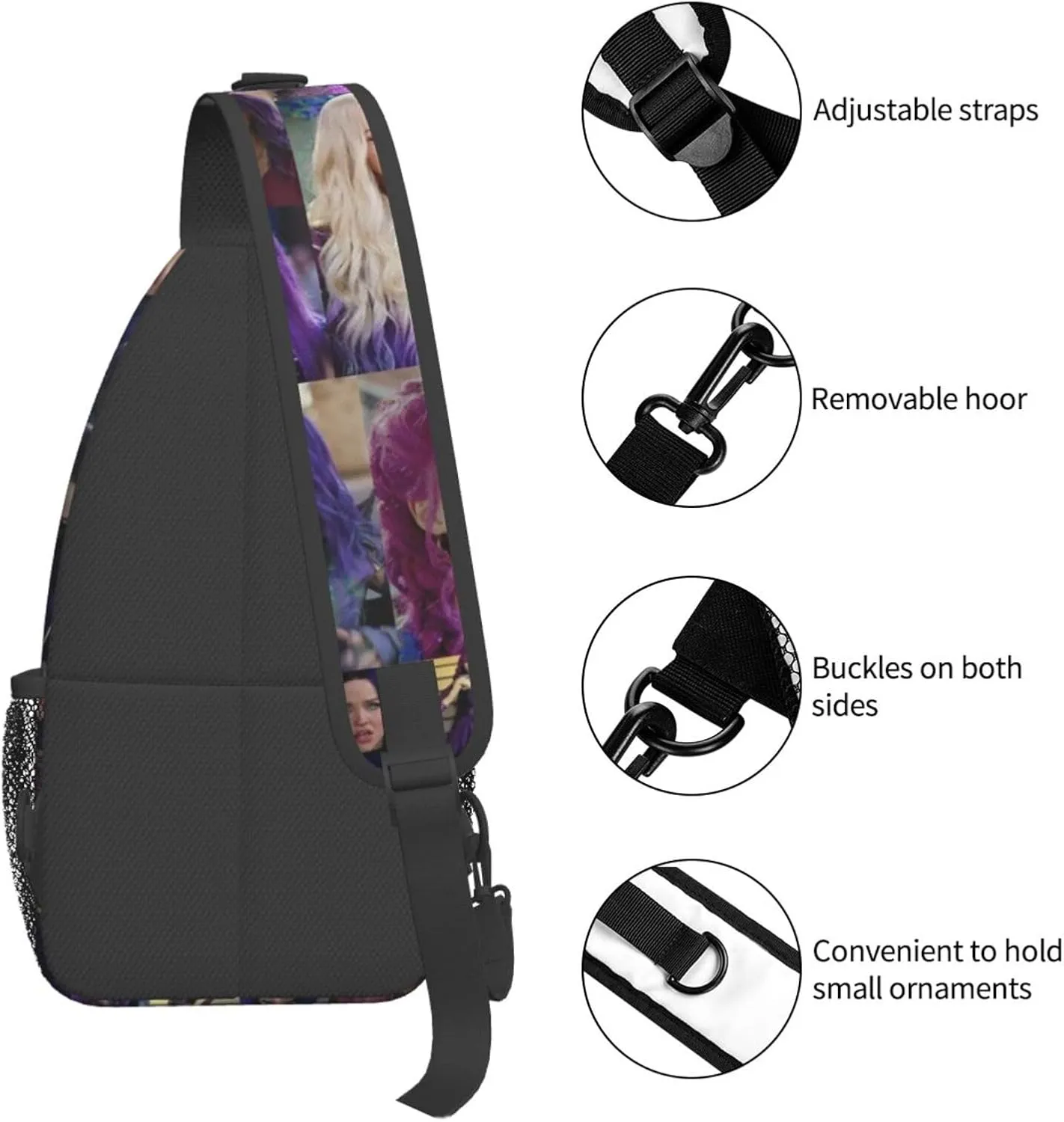 Desc-endants 3 Crossbody Bag Sling Shoulder Backpack, for Outdoor Travel,Sports,Camping,Hiking,Shoulder Bags