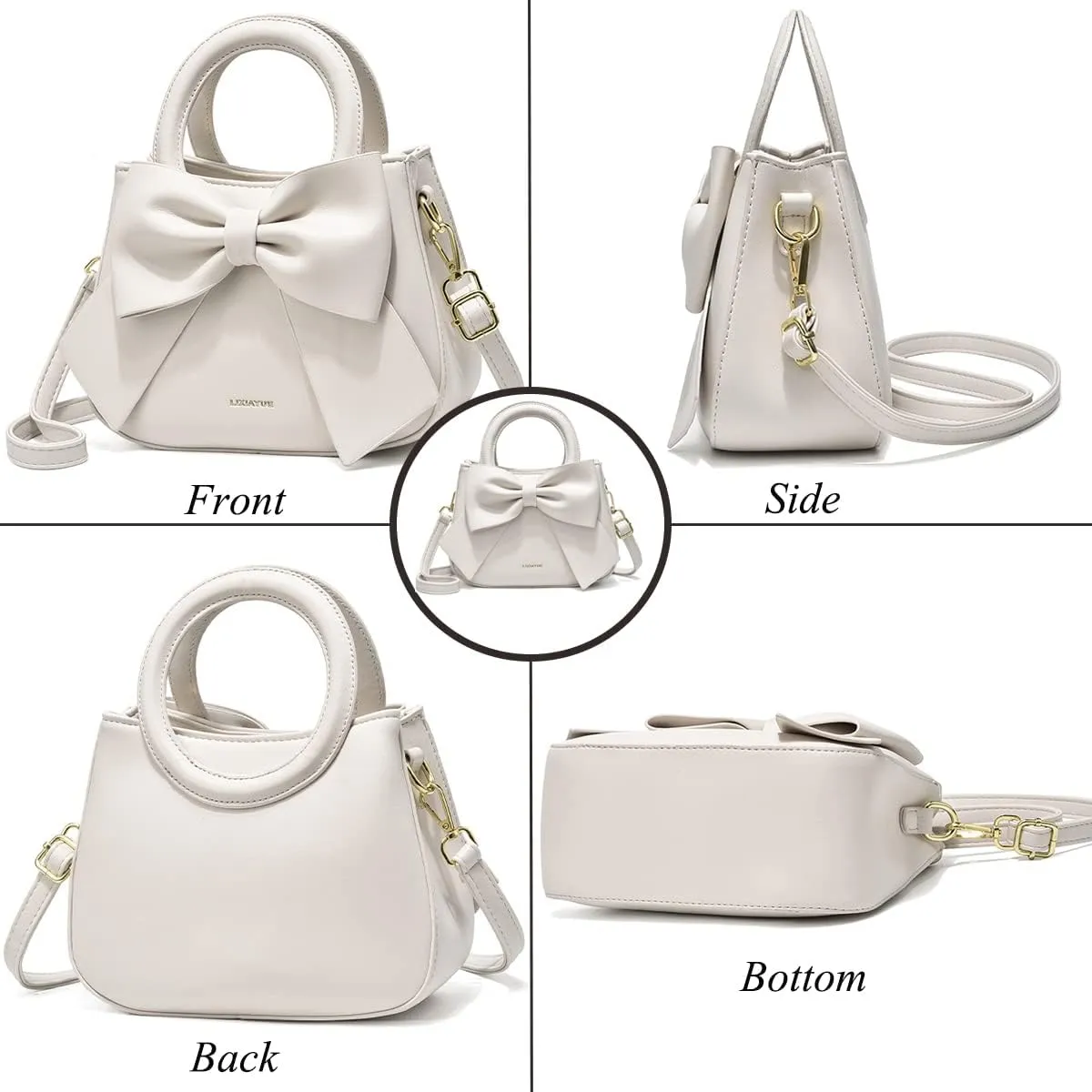 Designer Small Handbags for Women with Top Carry Handle and Cute Bow Knot,Leather Purses and Over-Shoulder Strap