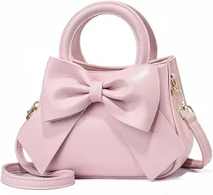 Designer Small Handbags for Women with Top Carry Handle and Cute Bow Knot,Leather Purses and Over-Shoulder Strap