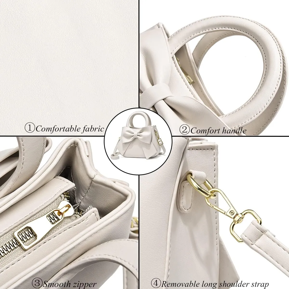 Designer Small Handbags for Women with Top Carry Handle and Cute Bow Knot,Leather Purses and Over-Shoulder Strap