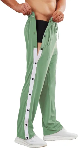 Deyeek Men's Tear Away Pants Post-Surgery High Split Snap Button Casual Sweatpants with Pockets