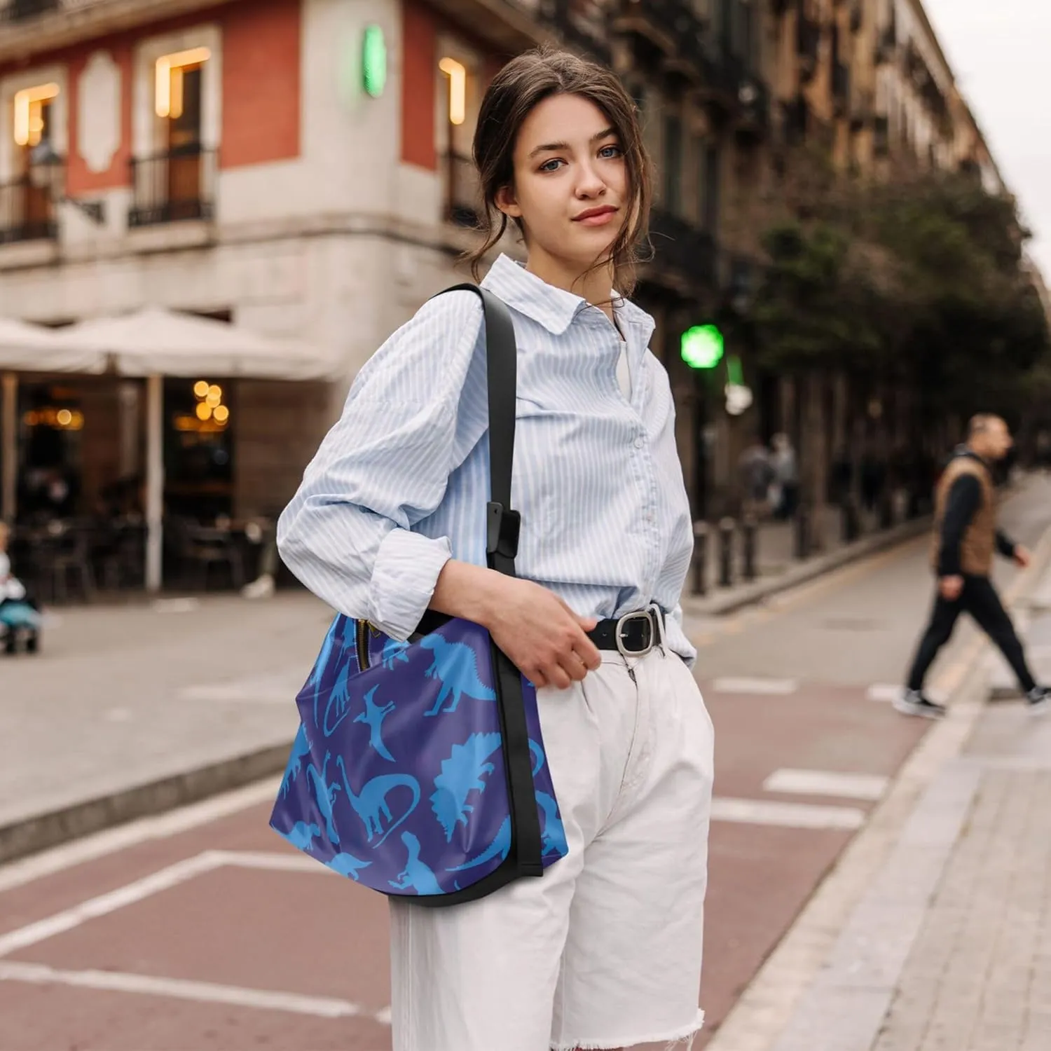 Dino Trex Roar Gray Hobo Women Handbag Leather Large Crossbody Purses Cartoon Animal Print Designer Shoulder Purse