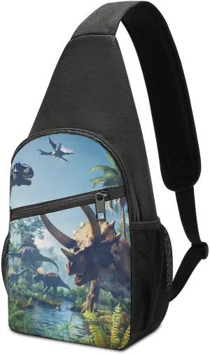 Dinosaurs Triceratops Pterosaur Chest Bag for Men Small Sling Backpack Crossbody Sling Bags for Outdoors Hiking Traveling