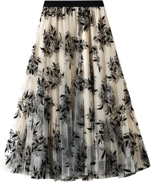 Dirholl Women's A-Line Fairy Elastic Waist Polyester Spandex Midi Skirt