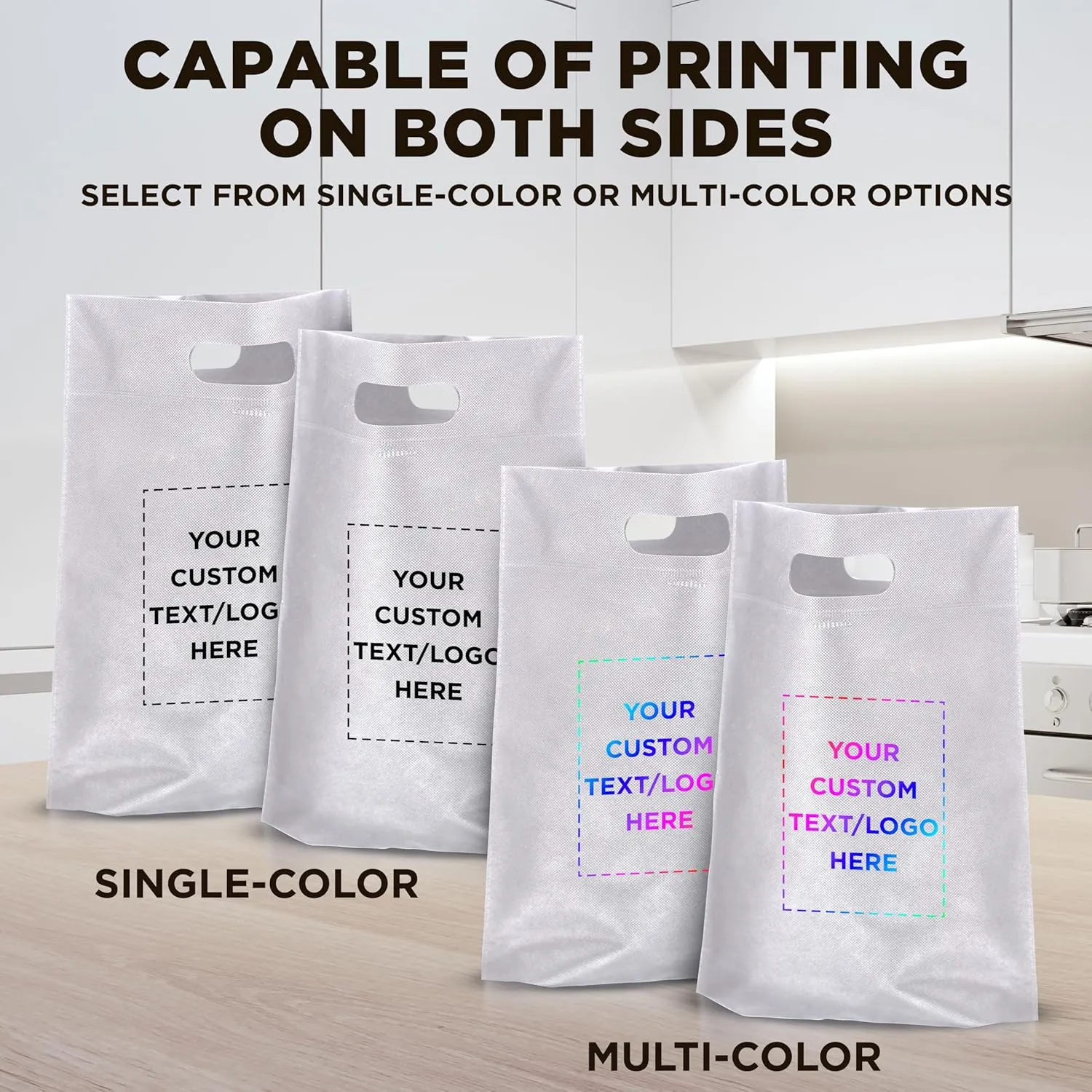 DISCOUNT PROMOS Custom Non-Woven Exhibition Tote Bags Set of 10, Personalized Bulk Pack - Perfect for Shopping, Grocery, Beach, Picnic - White 11"X14"2.5", Die-cut Handles