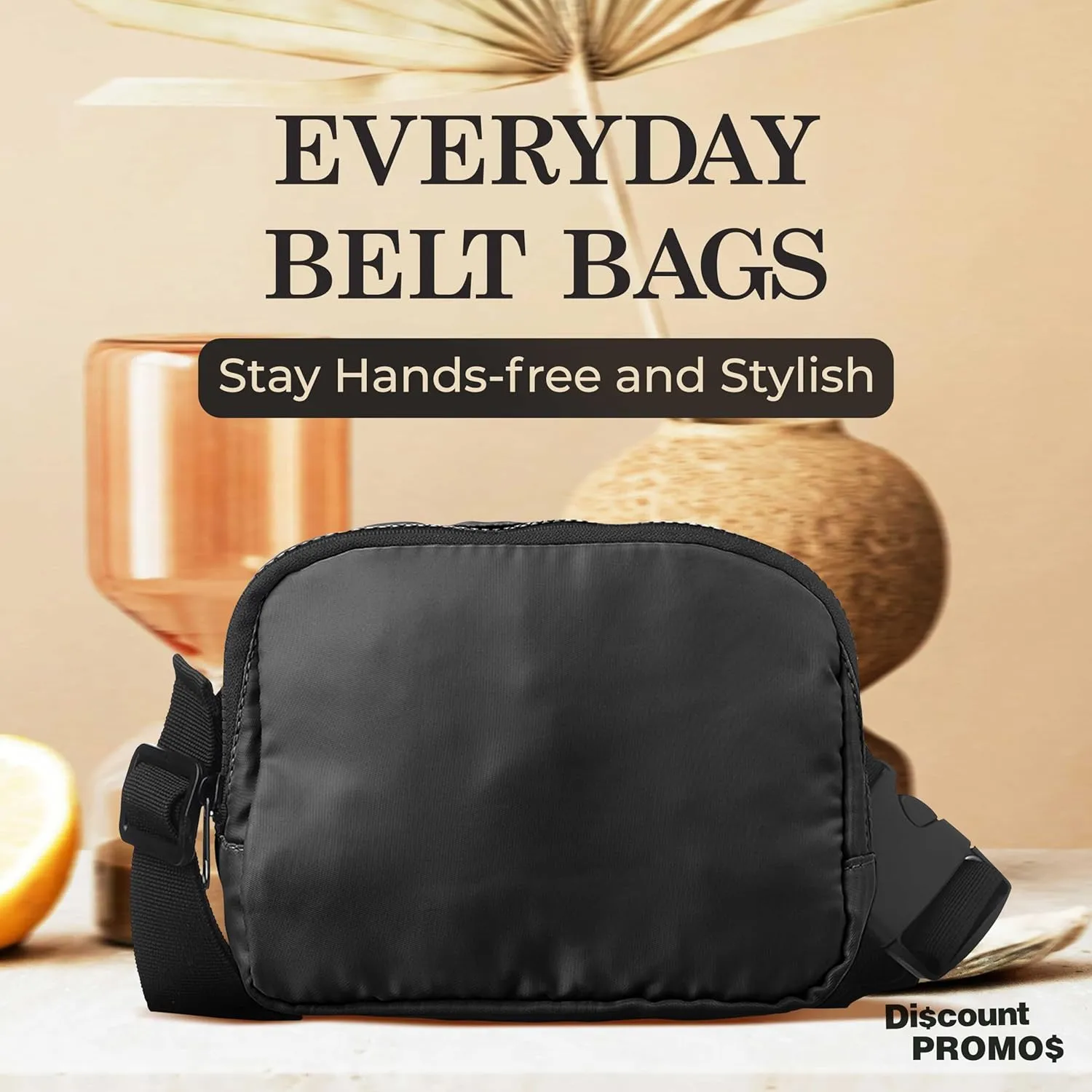 DISCOUNT PROMOS Everyday Belt Bags Set of 6, Bulk Pack - Compact, Hands-Free, Stylish, Perfect for Travel, Sports, Daily Use - Black