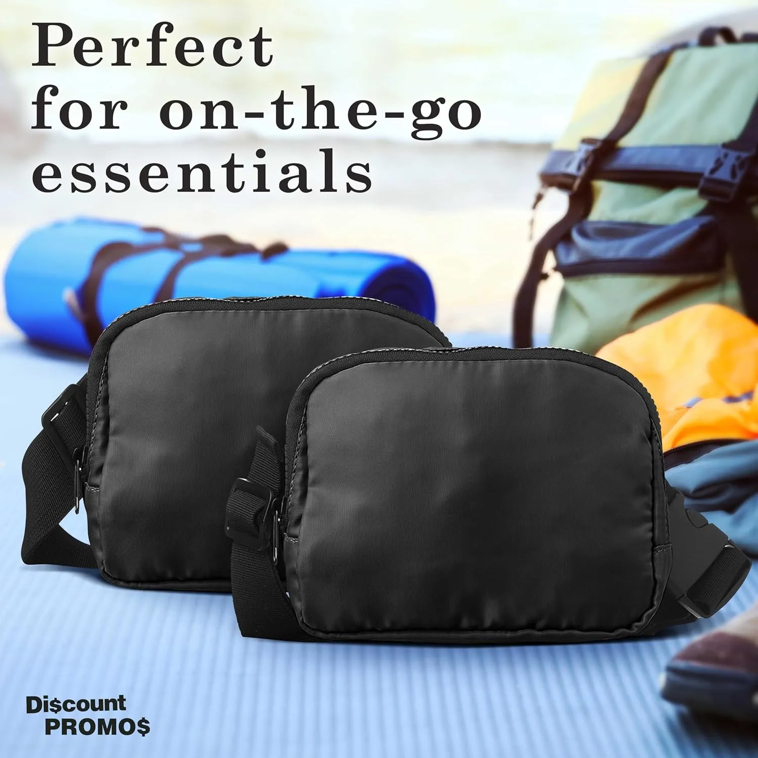 DISCOUNT PROMOS Everyday Belt Bags Set of 6, Bulk Pack - Compact, Hands-Free, Stylish, Perfect for Travel, Sports, Daily Use - Black
