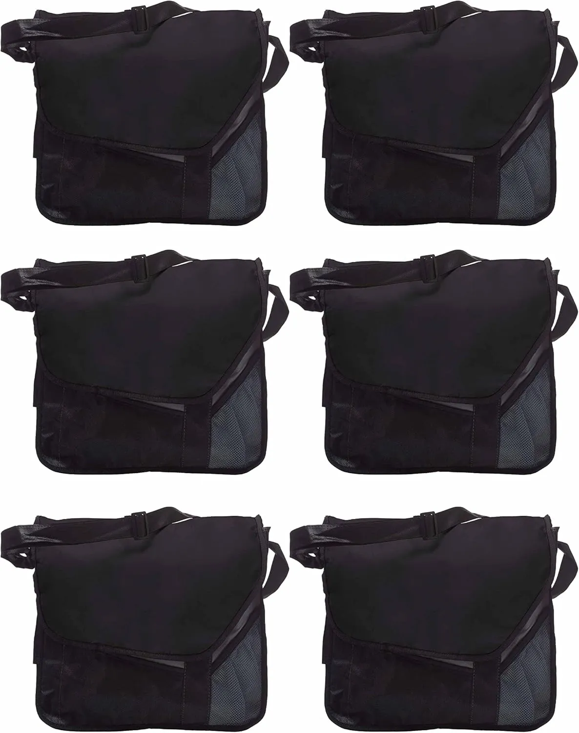 DISCOUNT PROMOS Slant Flap Messenger Bags of 6, Bulk Pack - Perfect for Employees, Students, And For Everyday Use - Black