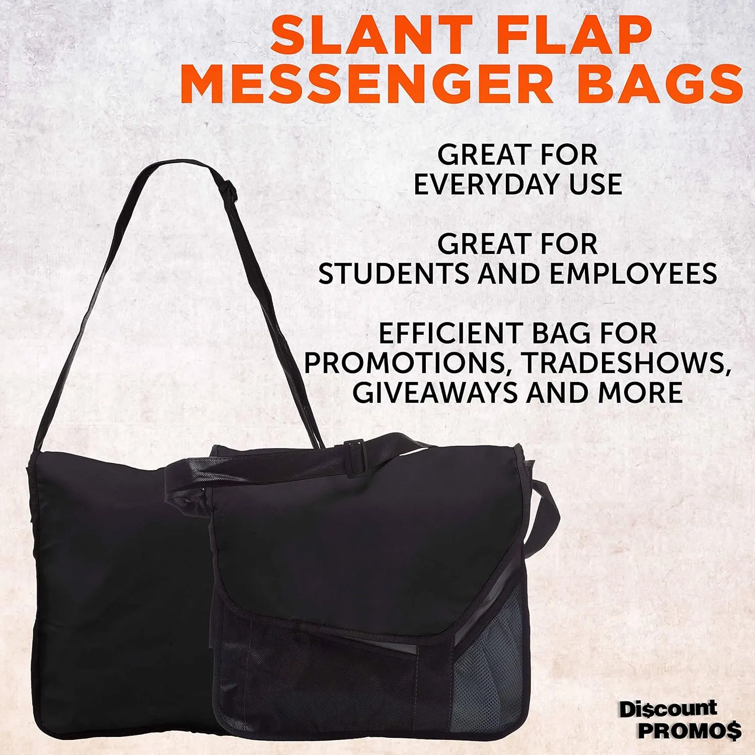 DISCOUNT PROMOS Slant Flap Messenger Bags of 6, Bulk Pack - Perfect for Employees, Students, And For Everyday Use - Black