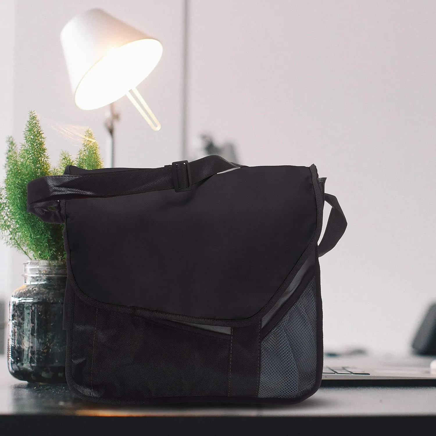 DISCOUNT PROMOS Slant Flap Messenger Bags of 6, Bulk Pack - Perfect for Employees, Students, And For Everyday Use - Black