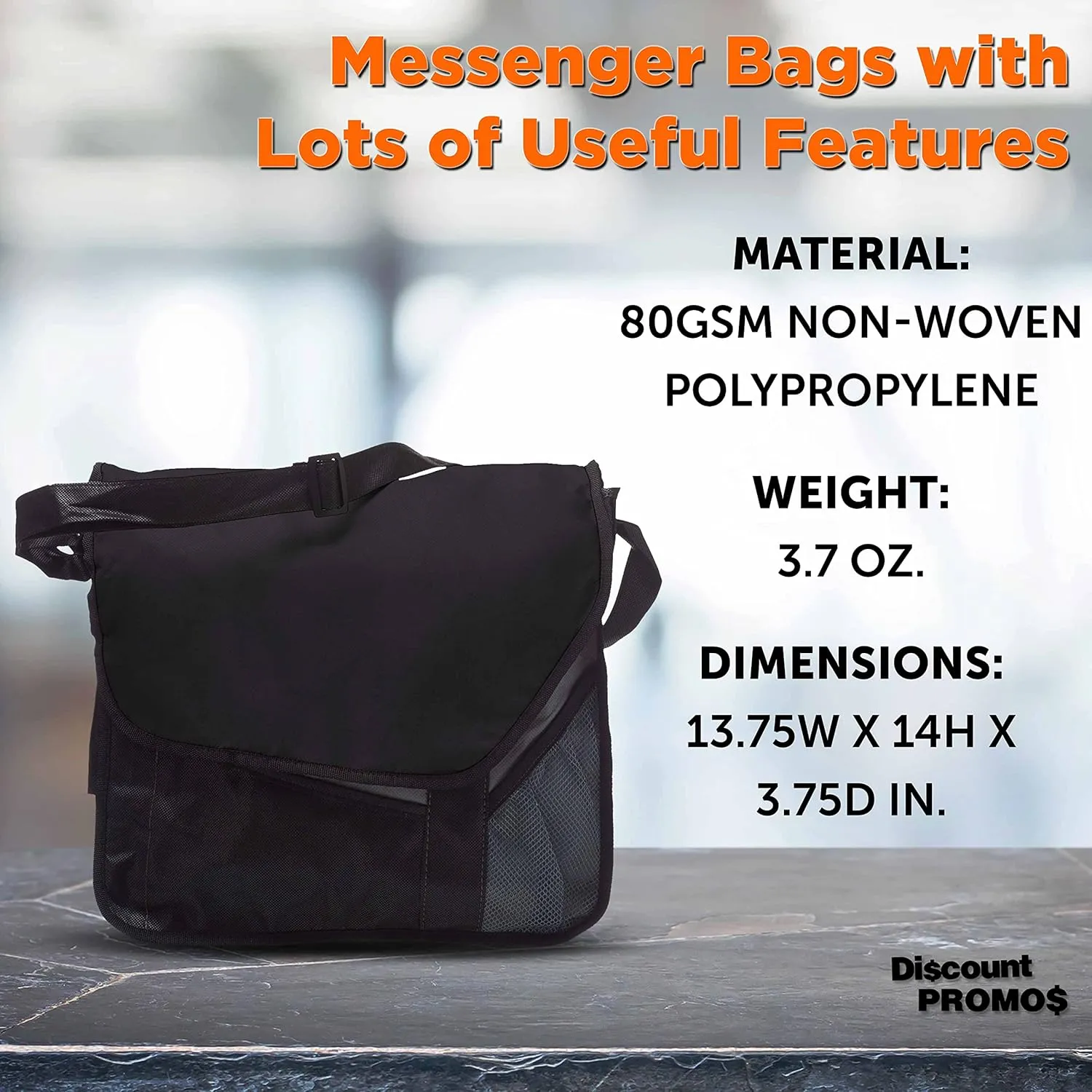 DISCOUNT PROMOS Slant Flap Messenger Bags of 6, Bulk Pack - Perfect for Employees, Students, And For Everyday Use - Black