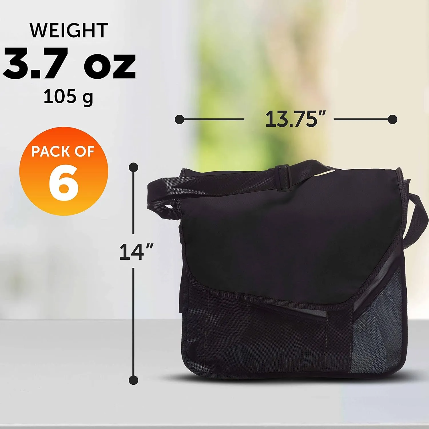 DISCOUNT PROMOS Slant Flap Messenger Bags of 6, Bulk Pack - Perfect for Employees, Students, And For Everyday Use - Black