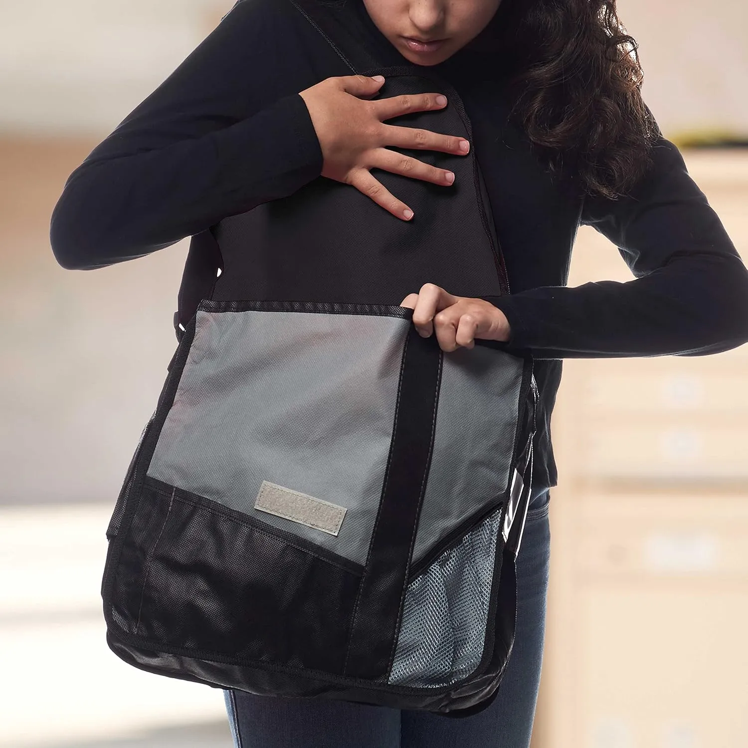 DISCOUNT PROMOS Slant Flap Messenger Bags of 6, Bulk Pack - Perfect for Employees, Students, And For Everyday Use - Black