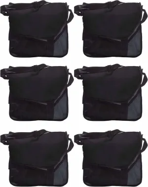 DISCOUNT PROMOS Slant Flap Messenger Bags of 6, Bulk Pack - Perfect for Employees, Students, And For Everyday Use - Black