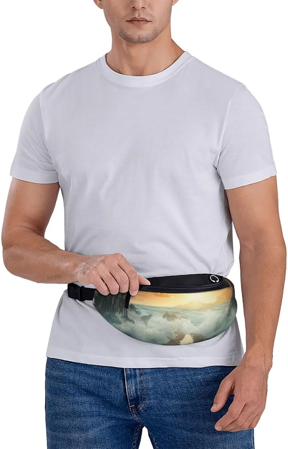 Divided Sea Pathway Fanny Pack for Women Men Waist Bag Waterproof Belt Bag with Adjustable Strap