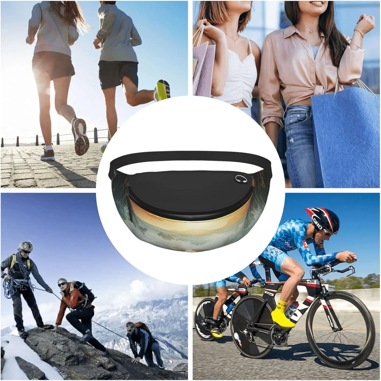 Divided Sea Pathway Fanny Pack for Women Men Waist Bag Waterproof Belt Bag with Adjustable Strap