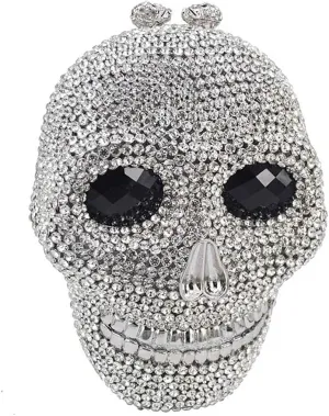 DJBM Halloween 3D Skull Clutch Purse Evening Bag Rhinestone Bag Crystal Metal Clutch for Women Evening Cocktail Party