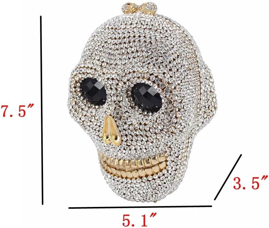 DJBM Halloween 3D Skull Clutch Purse Evening Bag Rhinestone Bag Crystal Metal Clutch for Women Evening Cocktail Party